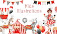 draw cute watercolor kids illustration