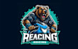 do modern bear racing mascot logo with express delivery