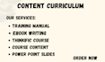 do course curriculum, online training manual, lesson plans and ebook writing