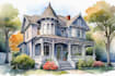 draw a watercolor house painting