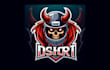 do modern helmet and devil skull mascot logo with express delivery