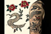 design custom flash tattoo in woodblock style