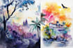 hand draw watercolor paintings
