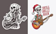 design music skeleton guitar logo with illustration