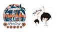 create retro hand drawn summer ostrich logo