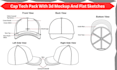 design hat, cap tech pack with 3d mockup and flat sketch
