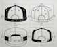 create complete cap tech pack flat sketch with fabric, trims, and details