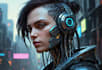 cyberpunk or sci fi style robot or portrait painting
