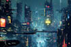 create sci fi , cyberpunk, fantasy science fiction city
