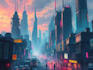 create cyberpunk futuristic city illustration