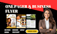 design one pager, business flyer, leaflet, post cards, sales sheet, one pager