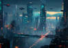 make a cyberpunk futuristic city art