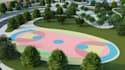 design 3d resort rv park,garden design,landscape render,playground,cabins,beach