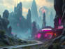 create sci fi or cyberpunk landscape artwork