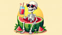 create skeleton drinking o watermelon logo within two days