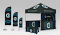 design custom exhibition booth, backdrop and feather flag