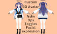 create custom vrchat avatar, vrc avatar, vrchat model, 3d vr character, vr model