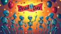do dancing skeletons dead day party  skull logo