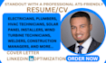 write a professional ats resume writer for electricians, plumbers, hvac techs