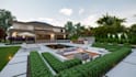 design a modern backyard landscape with pool, patio and garden