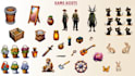 create 2d game assets, background with many art style