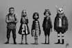 draw illustrations in black and white, characters object art