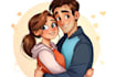 draw cartoon disney couple portrait
