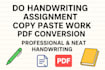 do hand writing assignment job copy paste work pdf conversion