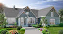 design house facade, front elevation, pool, balcony, realistic exterior renders