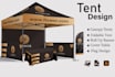 do canopy tent design, table cover and feather flag