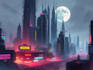 draw futuristic cyberpunk city and sci fi concept art