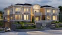 classic exterior design with terrace, landscape, lighting, parking space, render