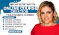 be online course creator, udemy thinkific course tax finance mini course content