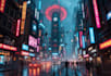 do a cyberpunk futuristic city art