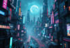 do a cyberpunk futuristic city art
