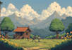 painting retro  style pixel art background illustration