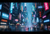 make a cyberpunk futuristic city art