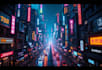 create a cyberpunk futuristic city art