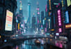 do a cyberpunk futuristic city art