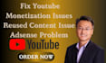 fix youtube monetization issues, reused contents, copright and adsense