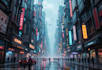 create a cyberpunk futuristic city art