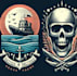make retro skull boat ship logo design