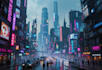 make a cyberpunk futuristic city art