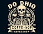 do vintage skeleton coffee shop logo with illustration design