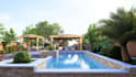 do backyard design, garden design, pool, patio, fireplace