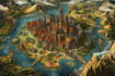 design fantasy map illustration isometric map,