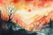 draw a watercolor landscape illustration