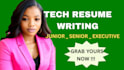 write resume, CV writing, editing, and design for tech, engineering, and IT