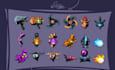 create 2d game asset, game art, with props 2d game character, 2d weapons