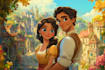 draw cartoon disney couple portrait